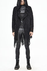 Manteau punk pour homme avec trous cassés, ourlet en coin pointu, manches longues et col en V noir